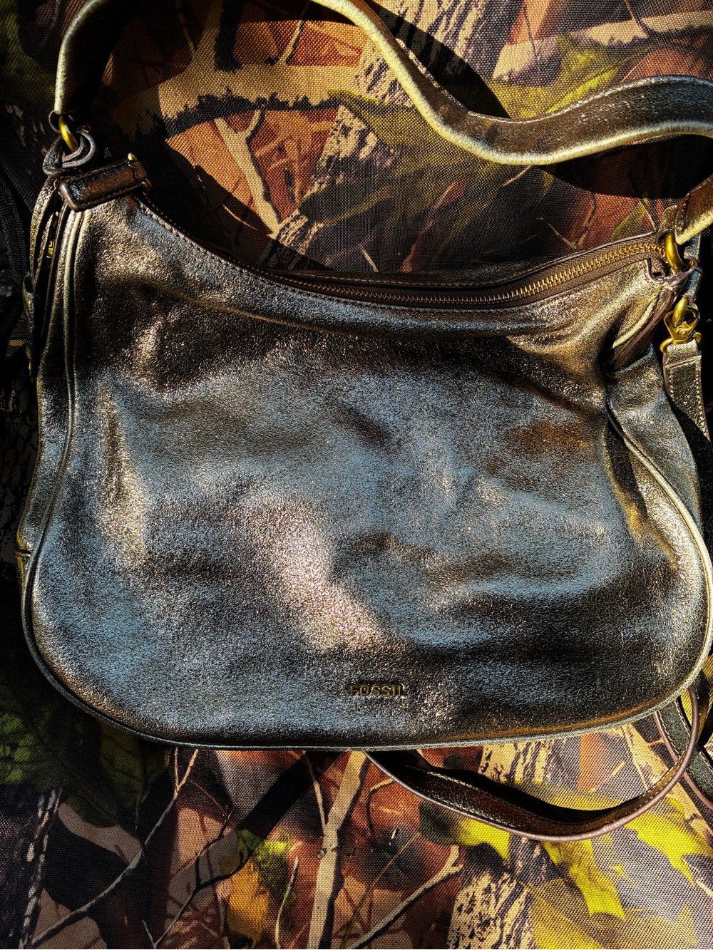 Fossil Metallic Gunmetal Shoulder Bag